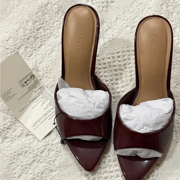 NIB Women’s The Drop Mandy Patent Mules Slipon Heels Burgundy 5.5/8.5/9.5 - Picture 5 of 8